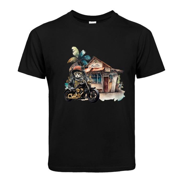 Kinder T-Shirt  mit eine Katze auf dem Motorrad Motiv Design