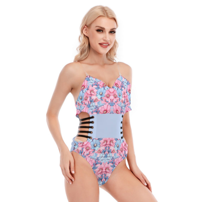 Allover-Print Damen/Teenagerin Tube Top Bodysuit mit seitlichen schwarzen Trägern