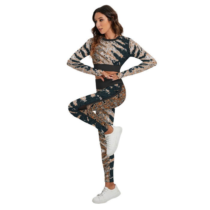 All-Over-Print Damen Sport-Set mit rückenfreiem Top und Leggings