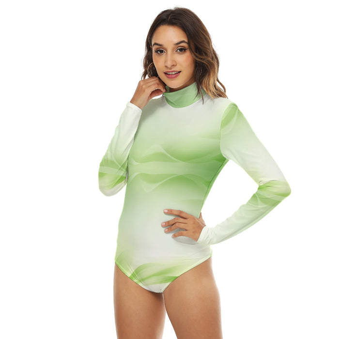 Rollkragen-Bodysuit mit langen Ärmeln und Allover-Print für Damen/Teenagerin