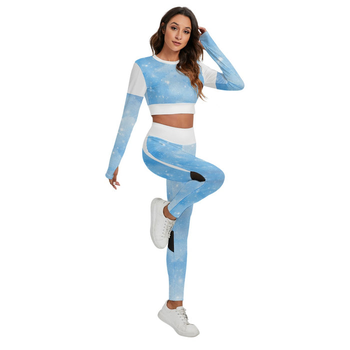 All-Over-Print Damen Sport-Set mit rückenfreiem Top und Leggings