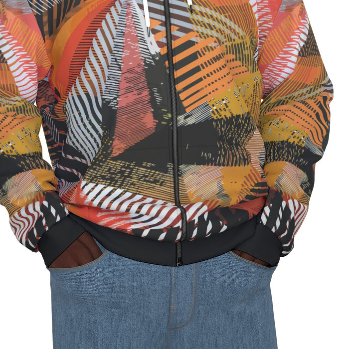 Unisex-Kapuzenpullover mit Reißverschluss und Allover-Print und schwarzem Futter