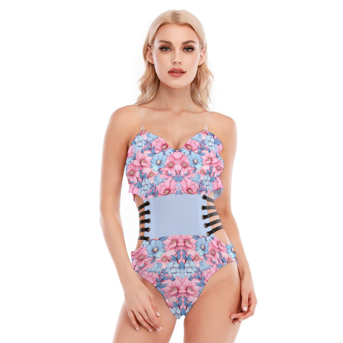 Allover-Print Damen/Teenagerin Tube Top Bodysuit mit seitlichen schwarzen Trägern