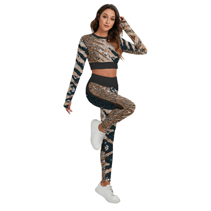 All-Over-Print Damen Sport-Set mit rückenfreiem Top und Leggings