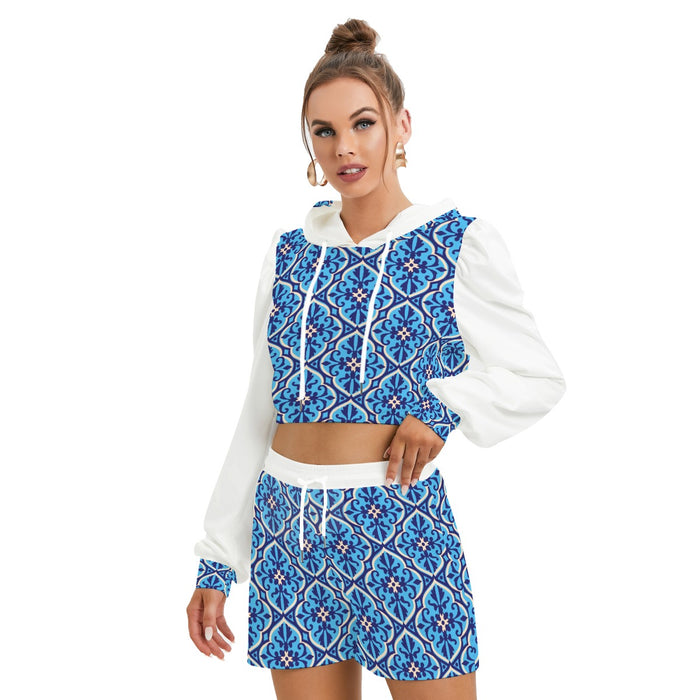 Set aus Kapuzenpullover und Shorts aus Micro Fleece mit Allover-Print für Damen-Teenagerin