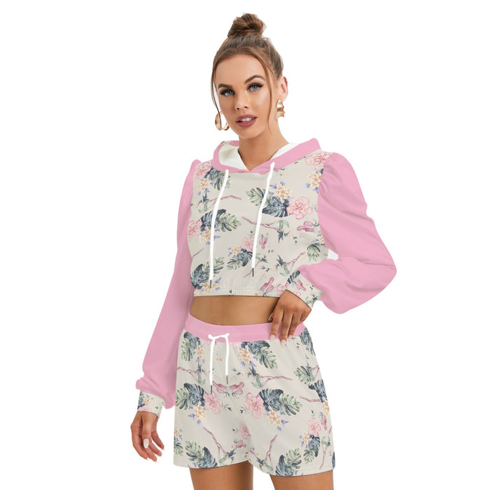 Set aus Kapuzenpullover und Shorts aus Micro Fleece mit Allover-Print für Damen-Teenagerin