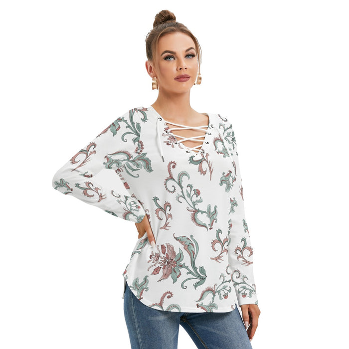 Sweatshirt mit langen Ärmeln und Bindeband für Damen mit Allover-Print