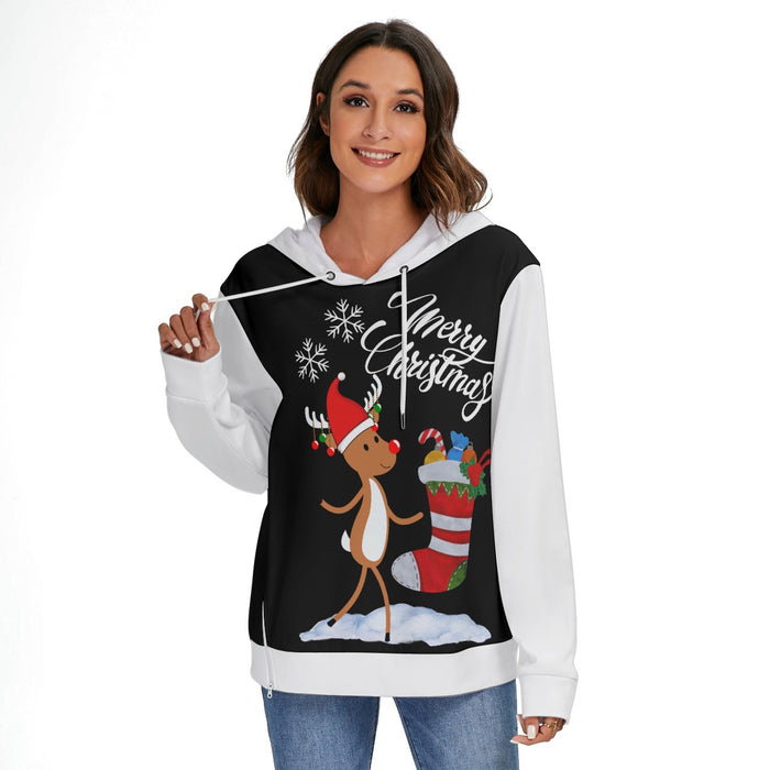 Hoodie aus schwerem Fleece mit durchgehendem Print und seitlichem Reißverschluss für Damen