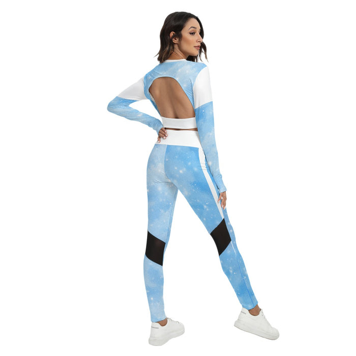 All-Over-Print Damen Sport-Set mit rückenfreiem Top und Leggings