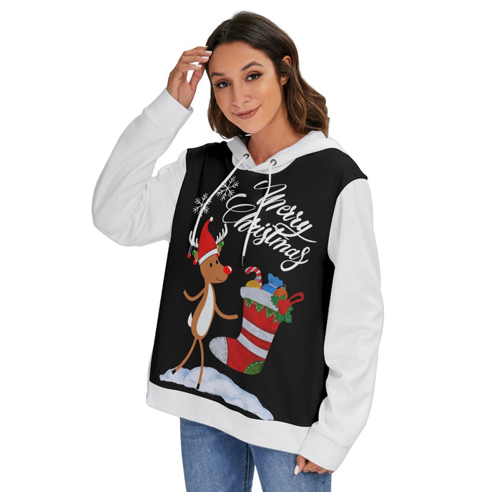 Hoodie aus schwerem Fleece mit durchgehendem Print und seitlichem Reißverschluss für Damen