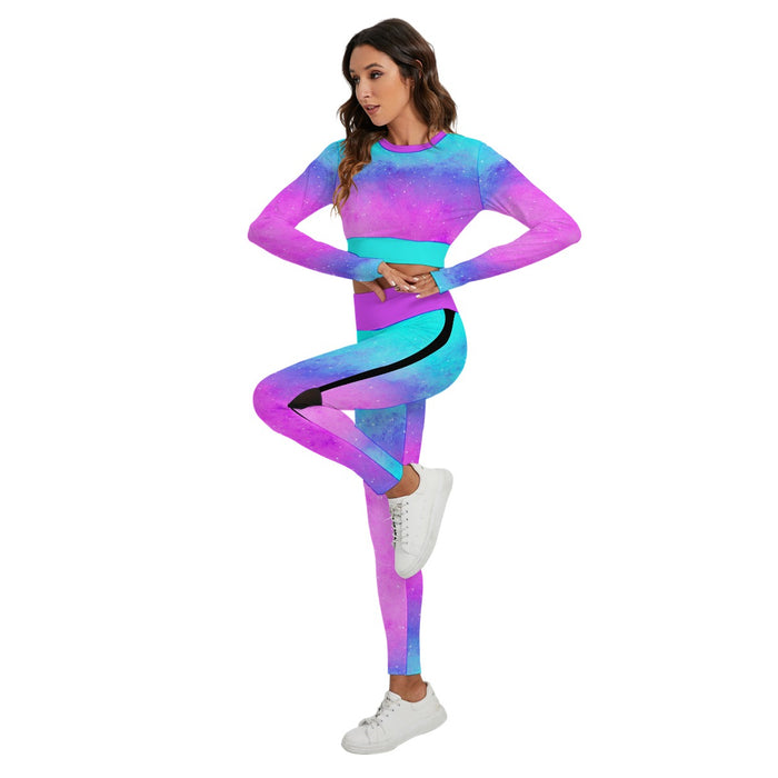 All-Over-Print Damen Sport-Set mit rückenfreiem Top und Leggings