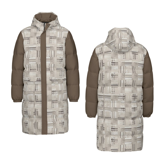 Lange Daunenjacke mit Allover-Print für Unisex