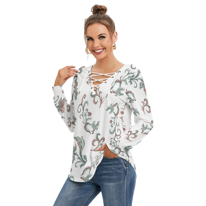 Sweatshirt mit langen Ärmeln und Bindeband für Damen mit Allover-Print