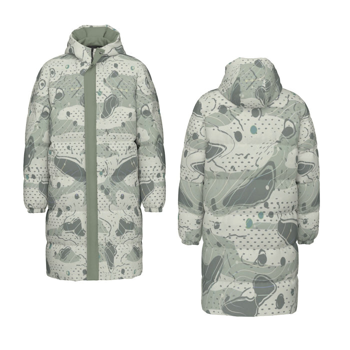 Lange Daunenjacke mit Allover-Print für Unisex