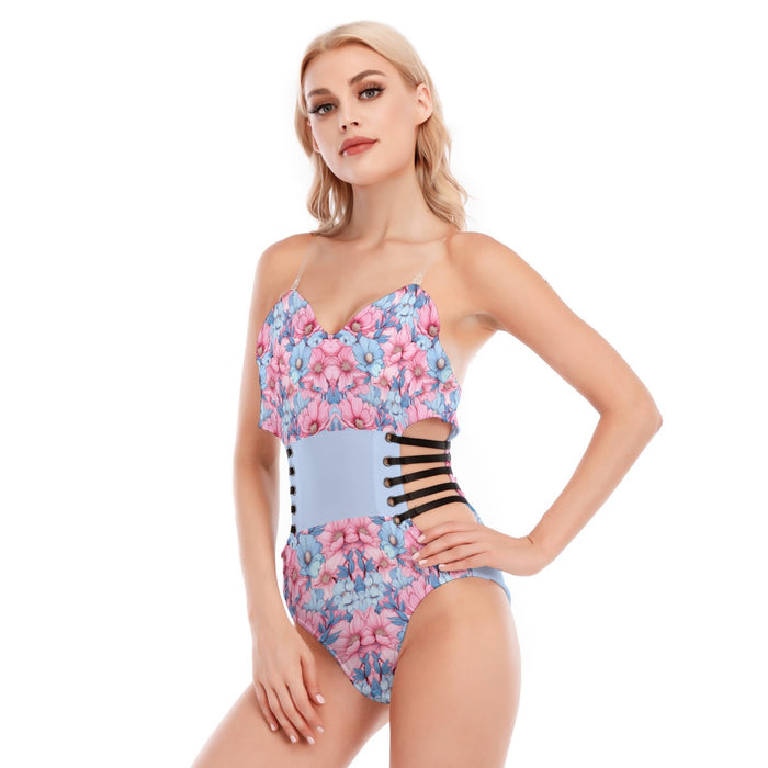 Allover-Print Damen/Teenagerin Tube Top Bodysuit mit seitlichen schwarzen Trägern