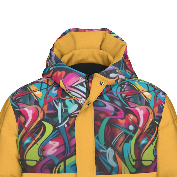 Lange Daunenjacke mit Allover-Print für Unisex