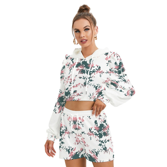 Set aus Kapuzenpullover und Shorts aus Micro Fleece mit Allover-Print für Damen-Teenagerin