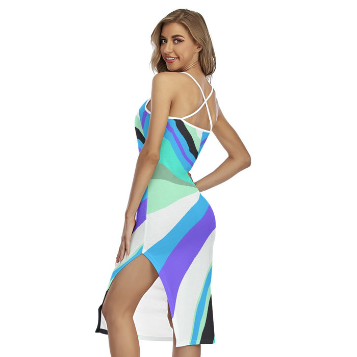 Allover-Print Damen-Camisole-Kleid mit überkreuztem Rücken