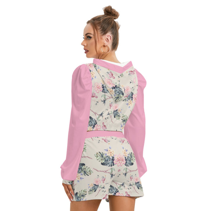 Set aus Kapuzenpullover und Shorts aus Micro Fleece mit Allover-Print für Damen-Teenagerin