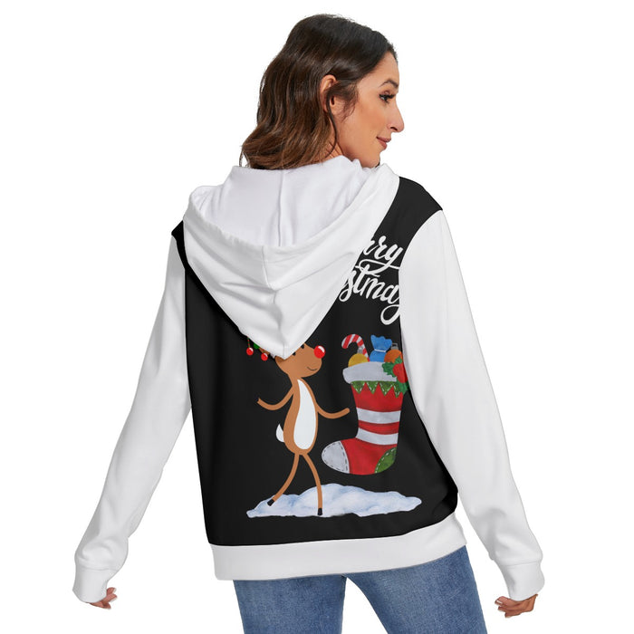 Hoodie aus schwerem Fleece mit durchgehendem Print und seitlichem Reißverschluss für Damen