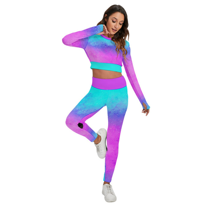 All-Over-Print Damen Sport-Set mit rückenfreiem Top und Leggings