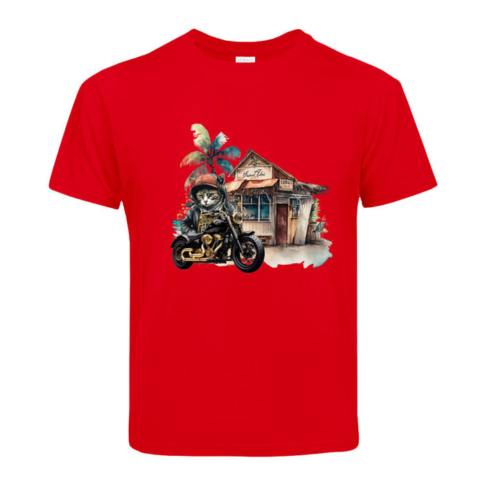 Kinder T-Shirt  mit eine Katze auf dem Motorrad Motiv Design