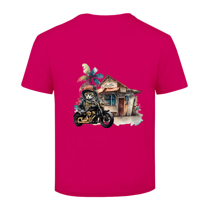 Kinder T-Shirt  mit eine Katze auf dem Motorrad Motiv Design