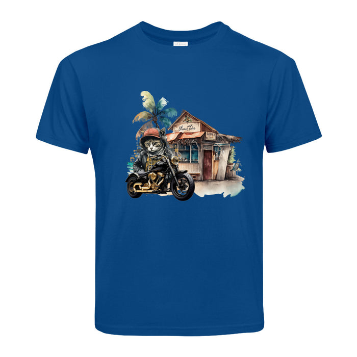 Kinder T-Shirt  mit eine Katze auf dem Motorrad Motiv Design