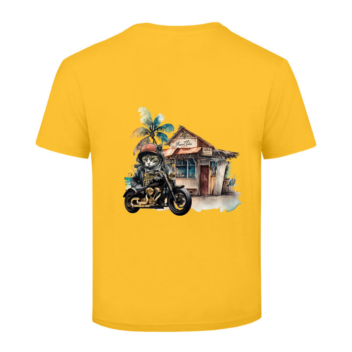 Kinder T-Shirt  mit eine Katze auf dem Motorrad Motiv Design